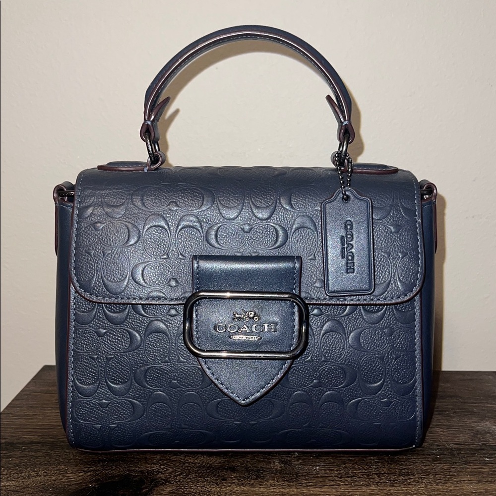 Coach Morgan Navy Blue Embossed Satchel